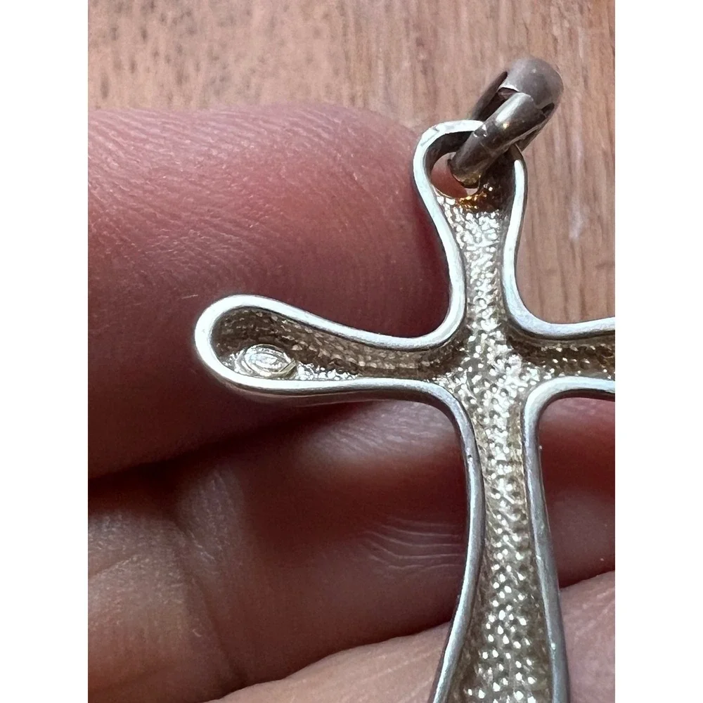 Sterling Silver Cross‎ Pendant Modern Rounded Sculptural Necklace Charm 925 